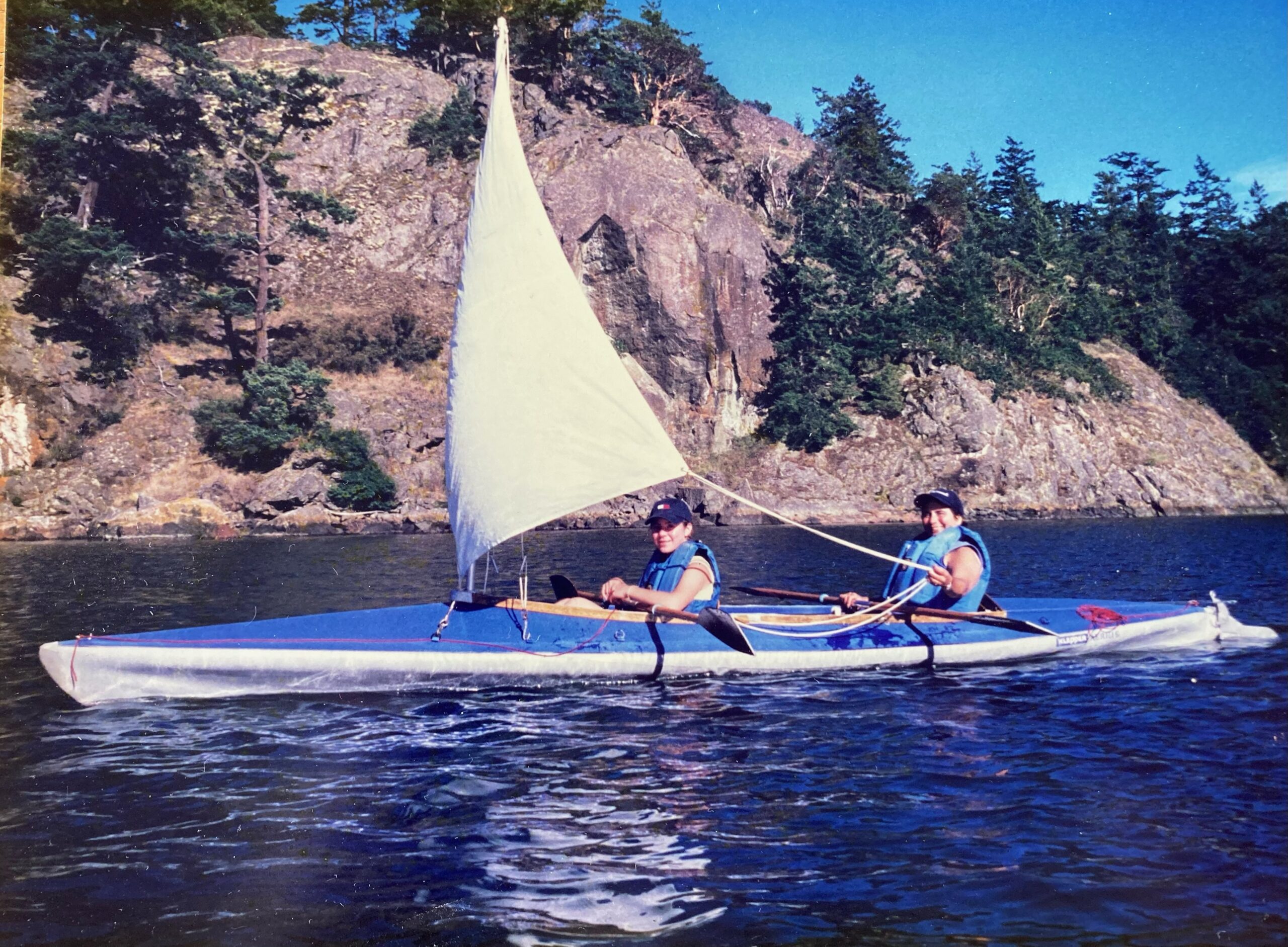 Lauren and Julie sailing Klepper near Center Island circa 1995.  (Steve Burman)